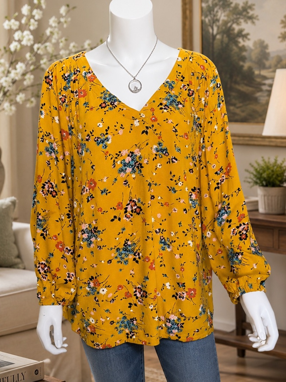 𝙎𝙩 𝙅𝙤𝙝𝙣'𝙨 𝘽𝙖𝙮 Floral Top XL Peasant Style Yellow